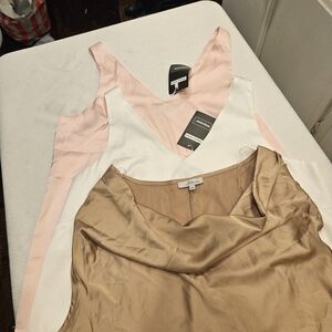 Pink, White, and Tan Sleeveless Satin Tops